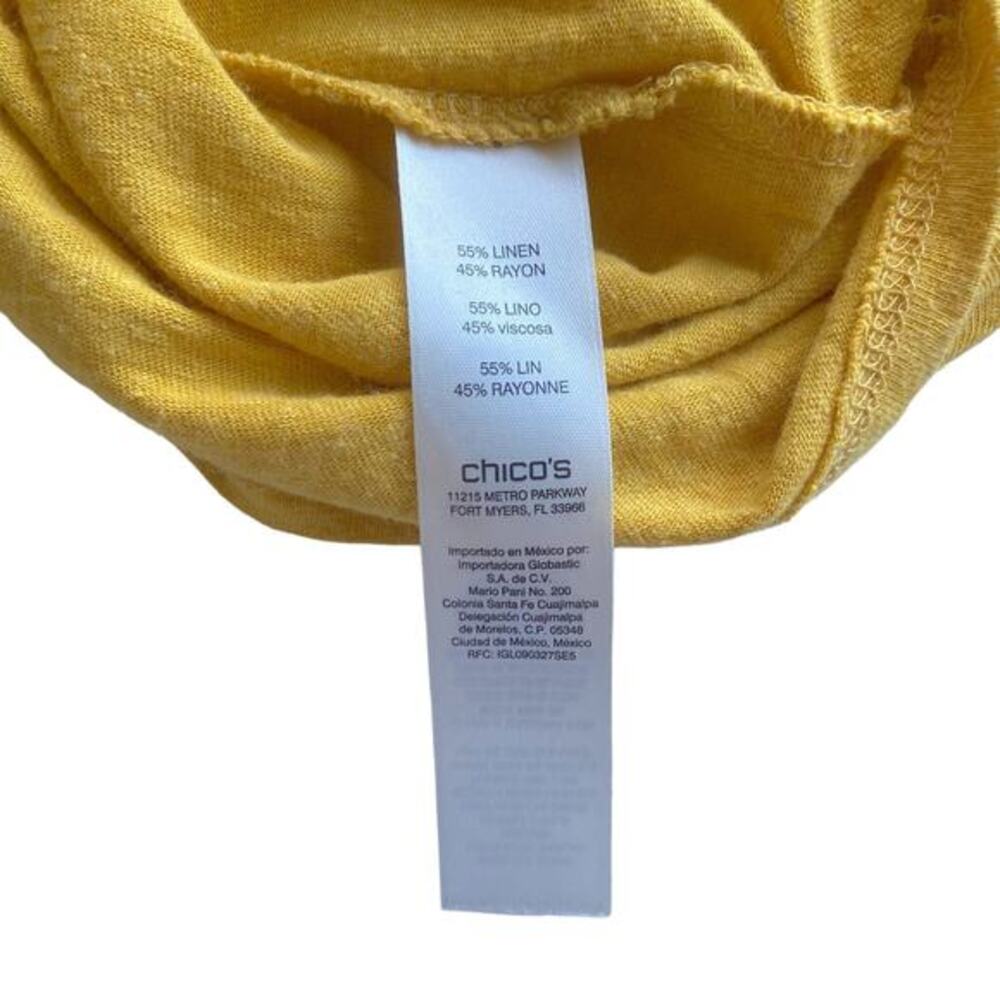 Chico's Shirt Womens Size 2 Medium Mustard Yellow Linen Blend Knit Flared Sleeve - Picture 5 of 7